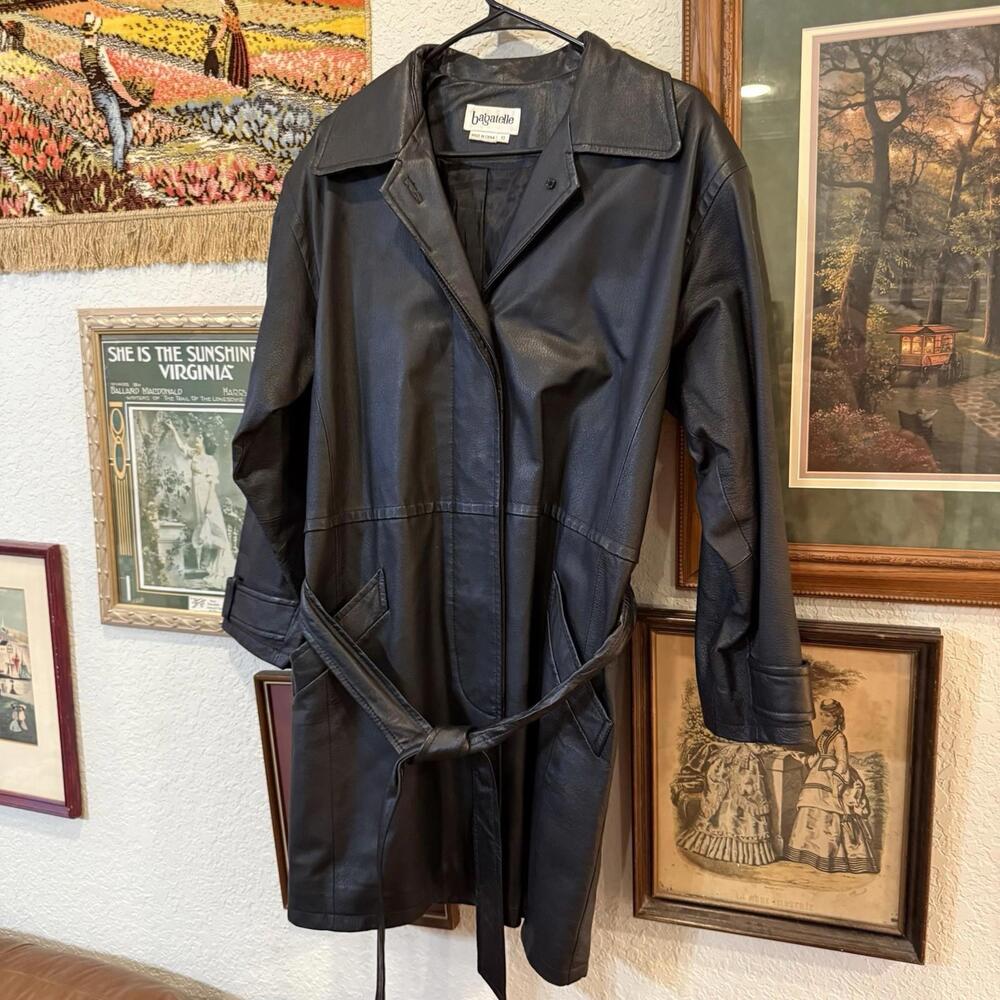 Vintage 70s/80s Bagatelle Genuine Leather Designer Trench Coat Size‎ Womens 10 - Picture 2 of 7